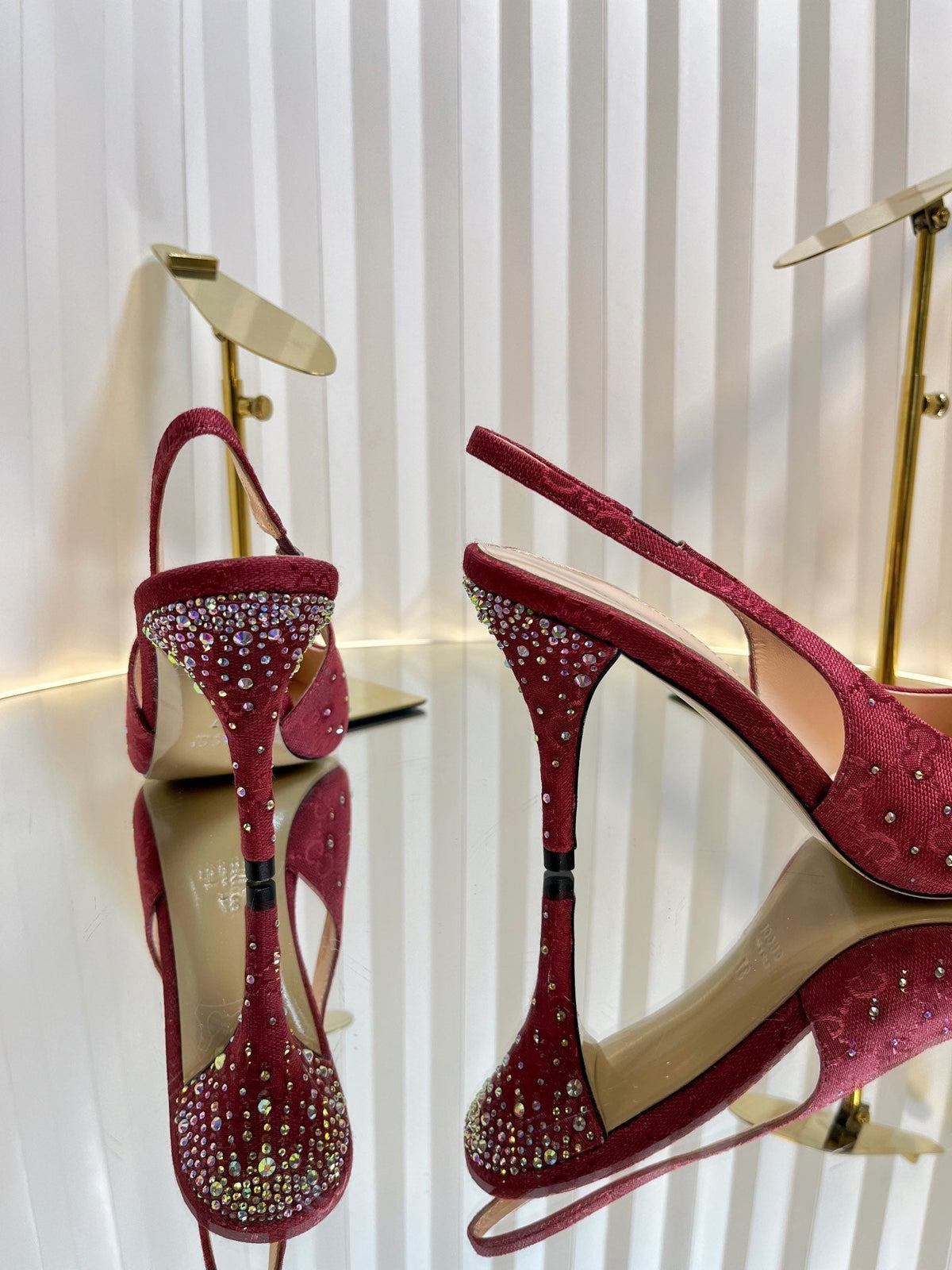 GC Crystal Horsebit Slingback 100mm Red Canvas lambskin 294618