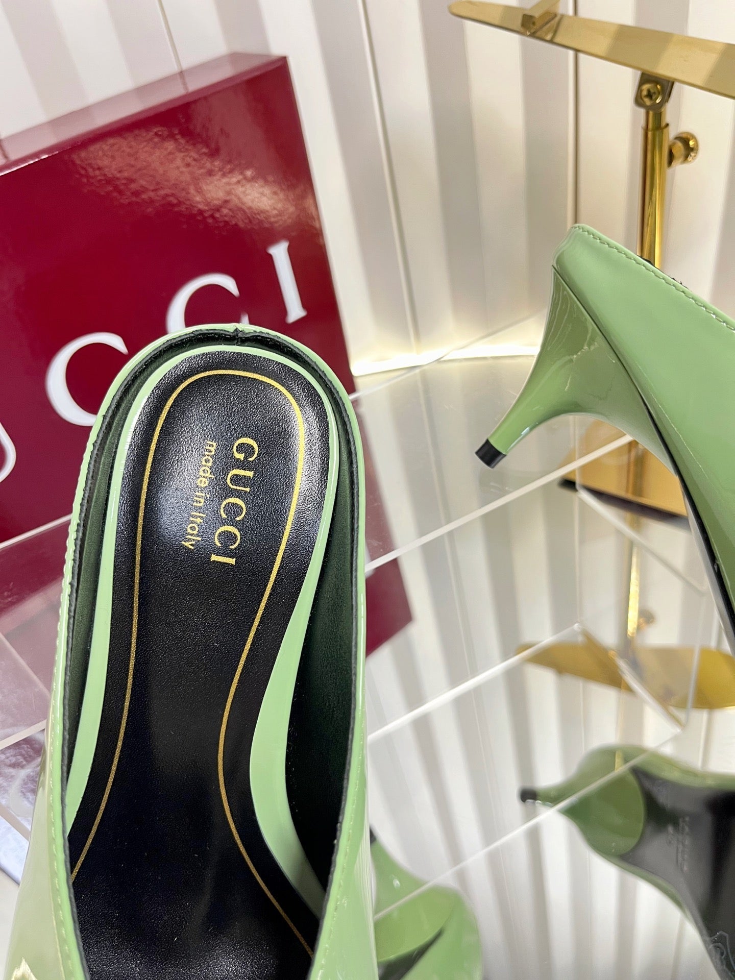 GG Women's Heeled Mules 50mm Matcha Green Patent Leather 548394