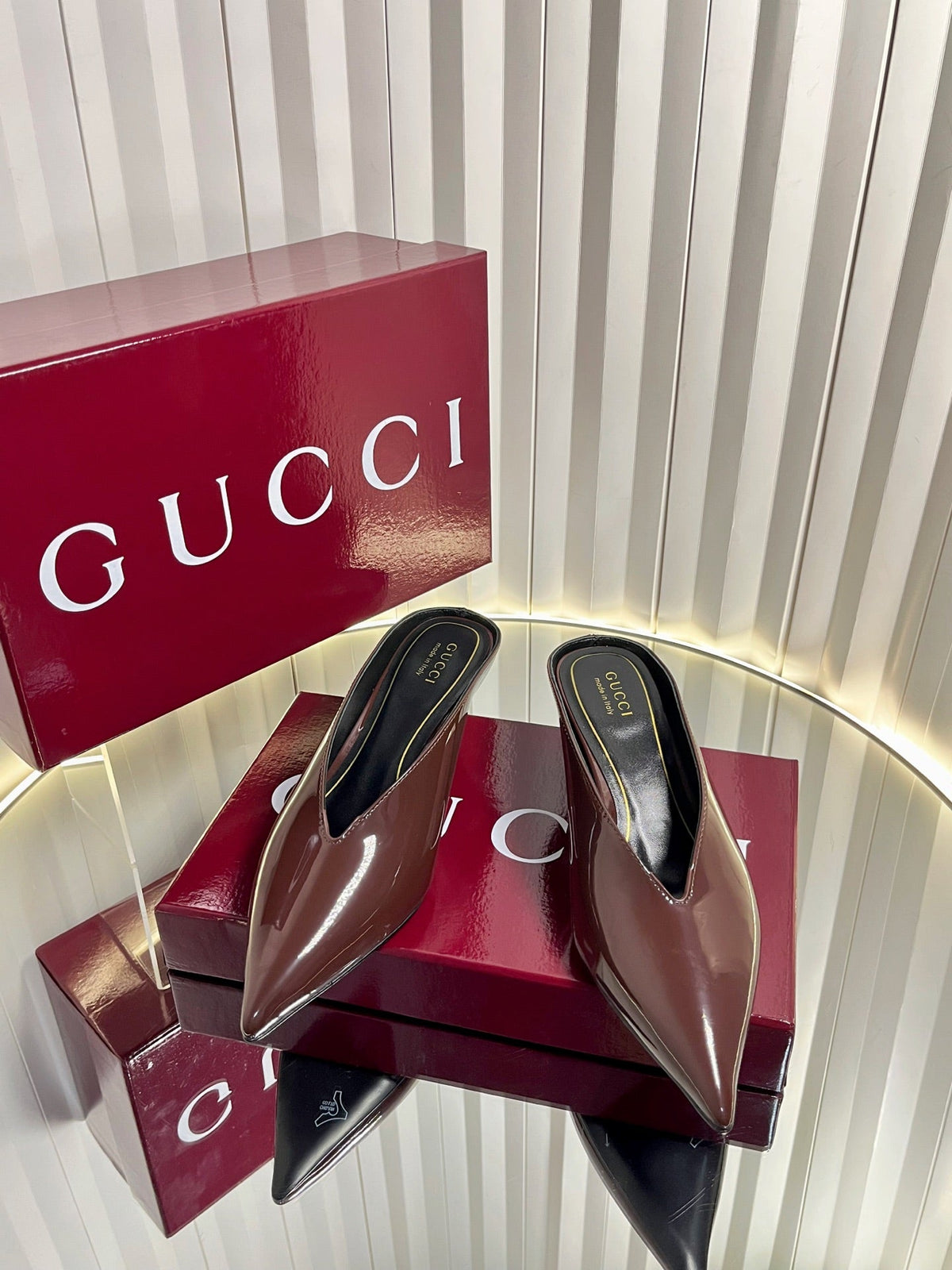 GG Women's Heeled Mules 50mm Rosewood Patent Leather 548398