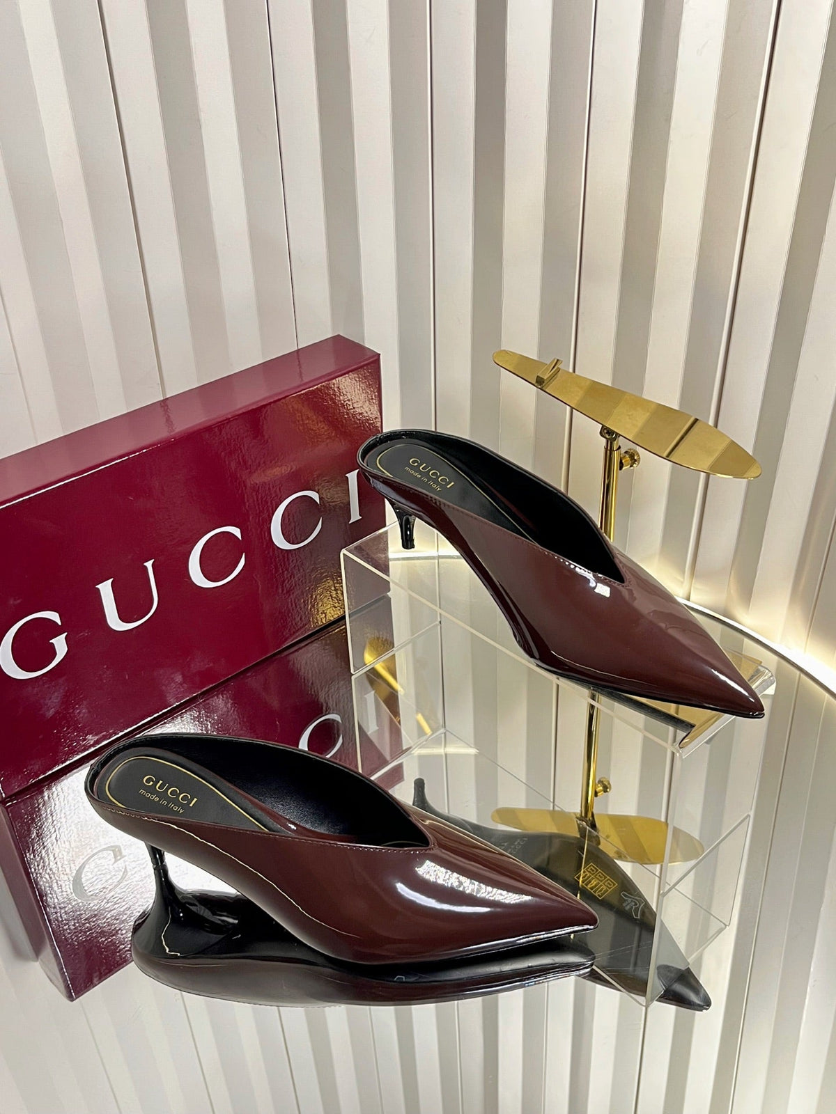 GG Women's Heeled Mules 50mm Rosewood Patent Leather 548398