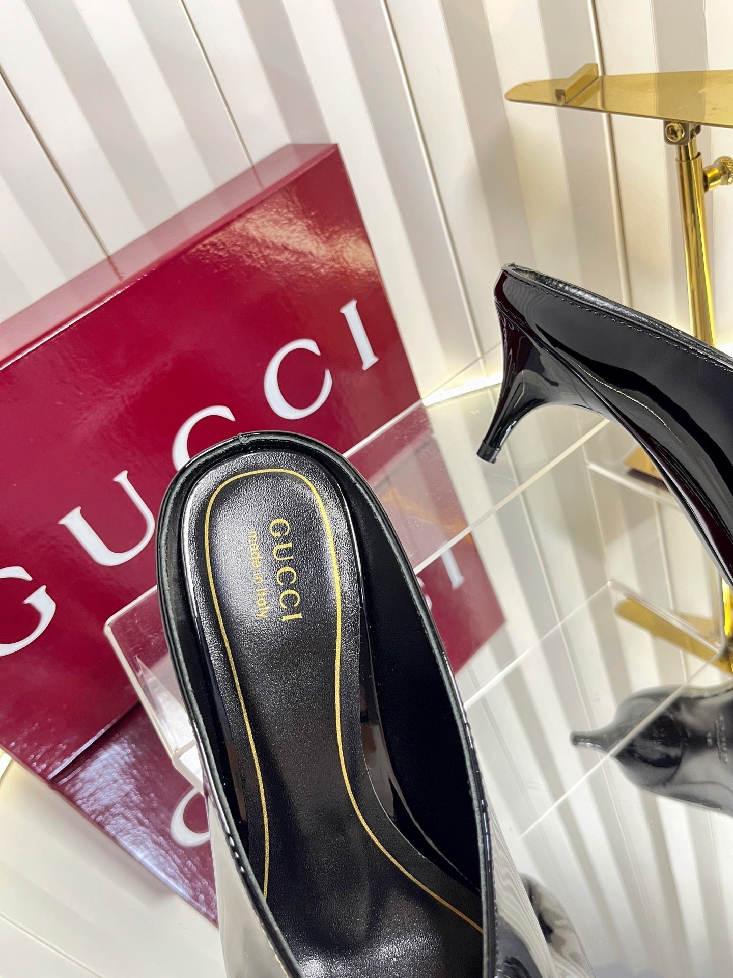 GG Women's Heeled Mules 50mm Black Patent Leather 548399