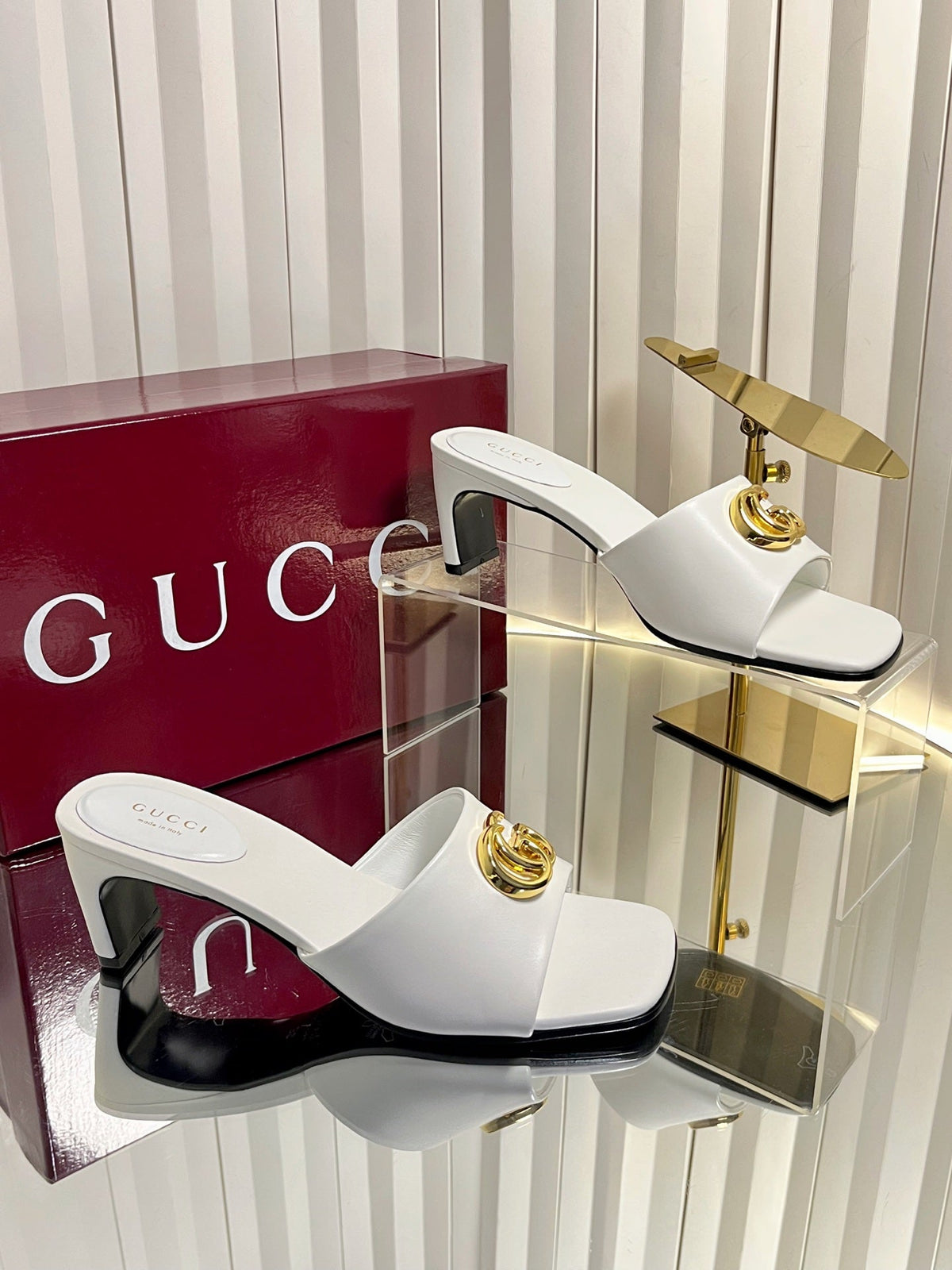 GG 26S Slippers 4.5cm White Leather 616458
