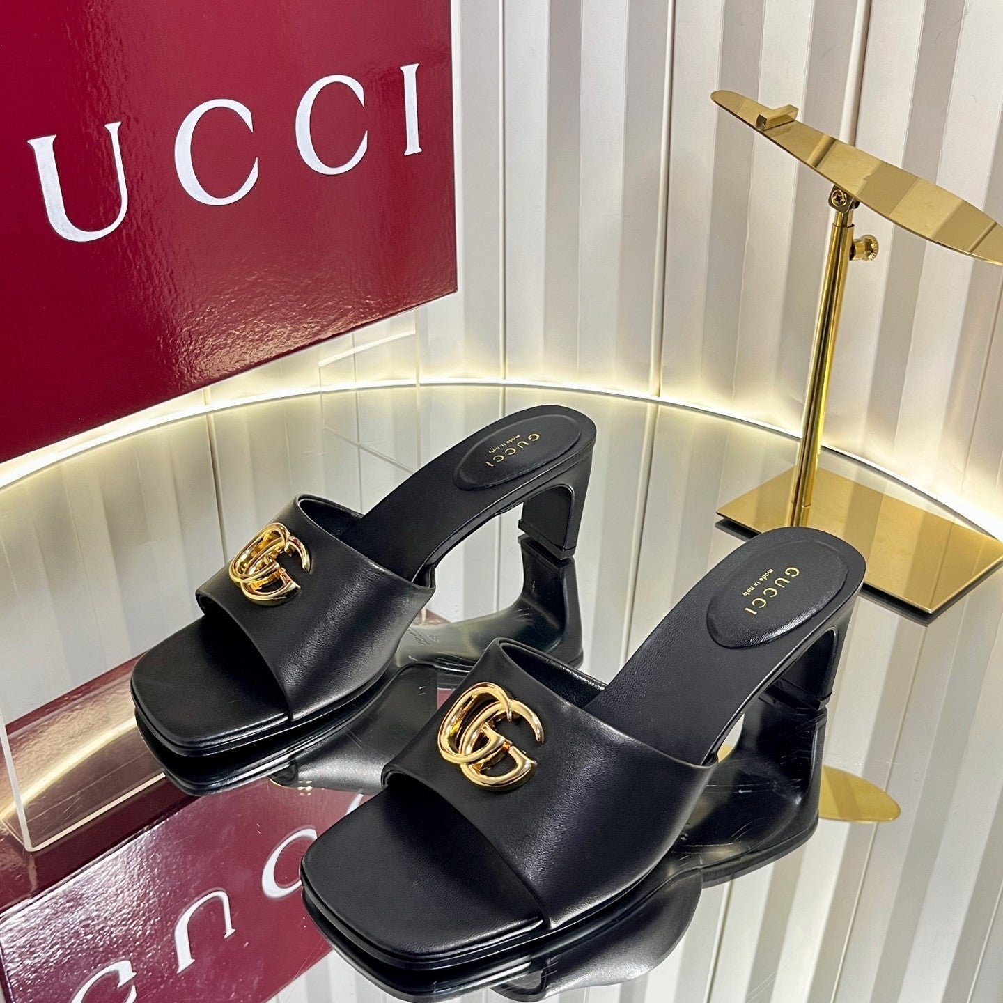 GG 26S Slippers 4.5cm Black Leather 616460