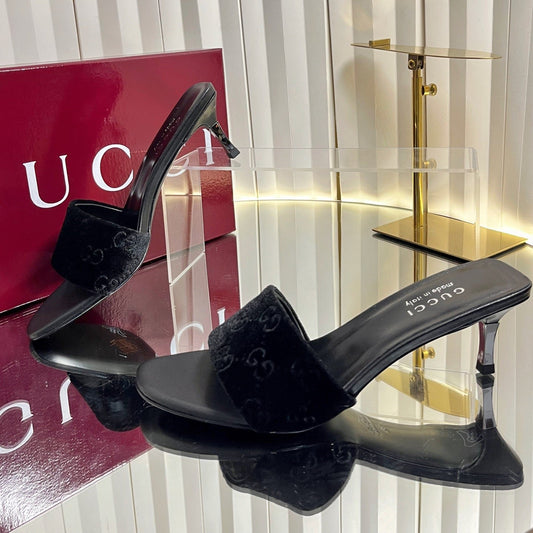 GG 26s Bombshell Sandal 5cm Black Velvet Leather 768154