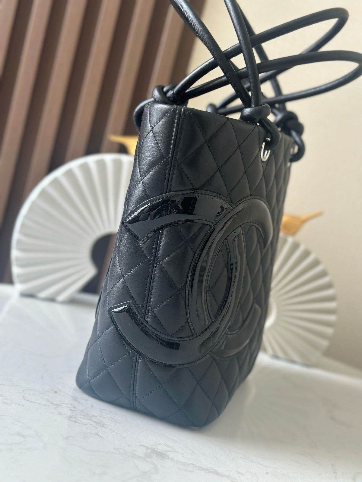 Chanel 25s Cambon Ligne Tote Bag 24cm In Black Calfskin