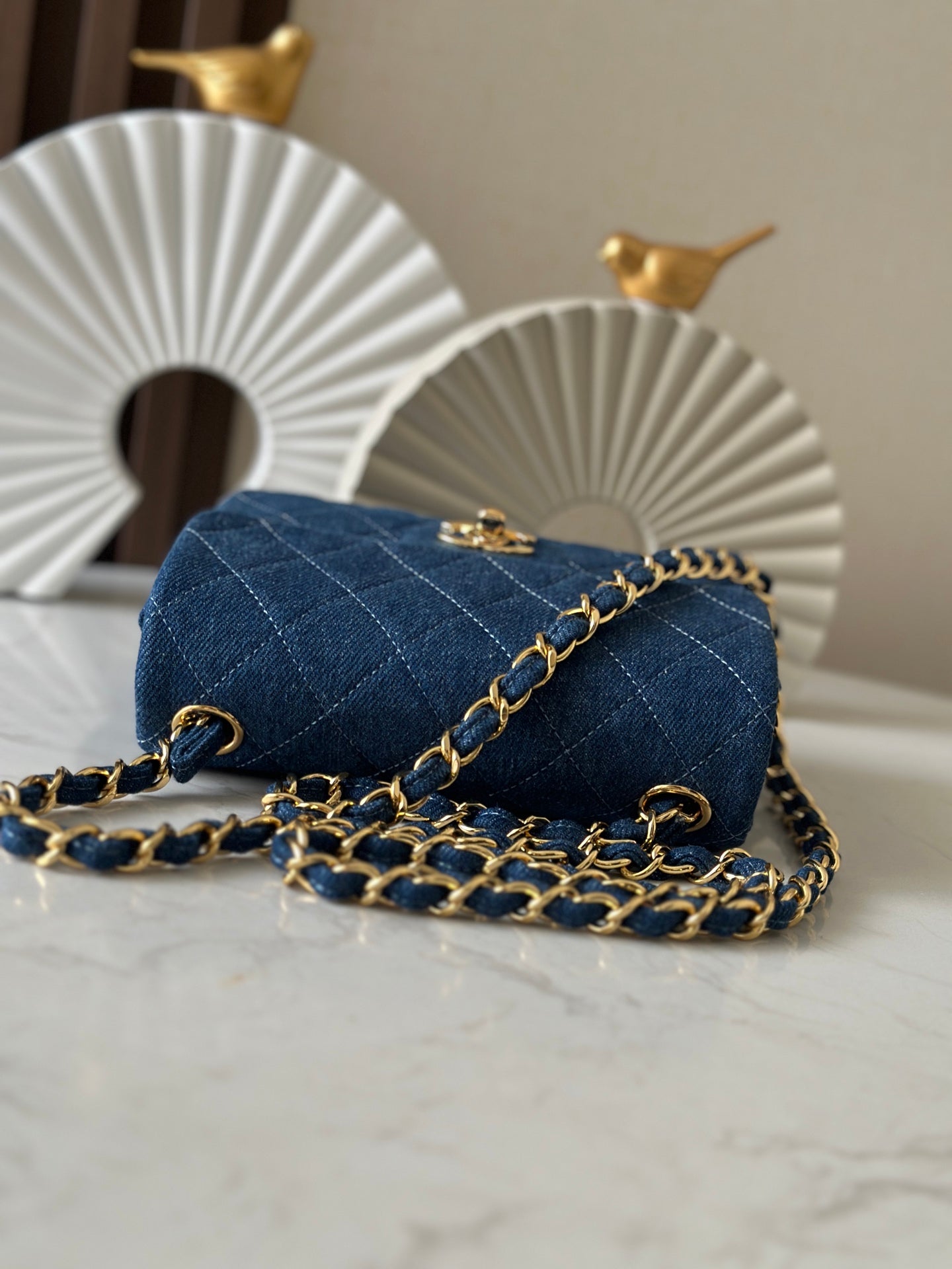 CC Mini Classic Handbag Blue Denim GHW