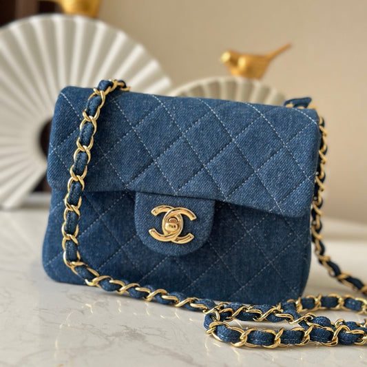 CC Mini Classic Handbag Blue Denim GHW