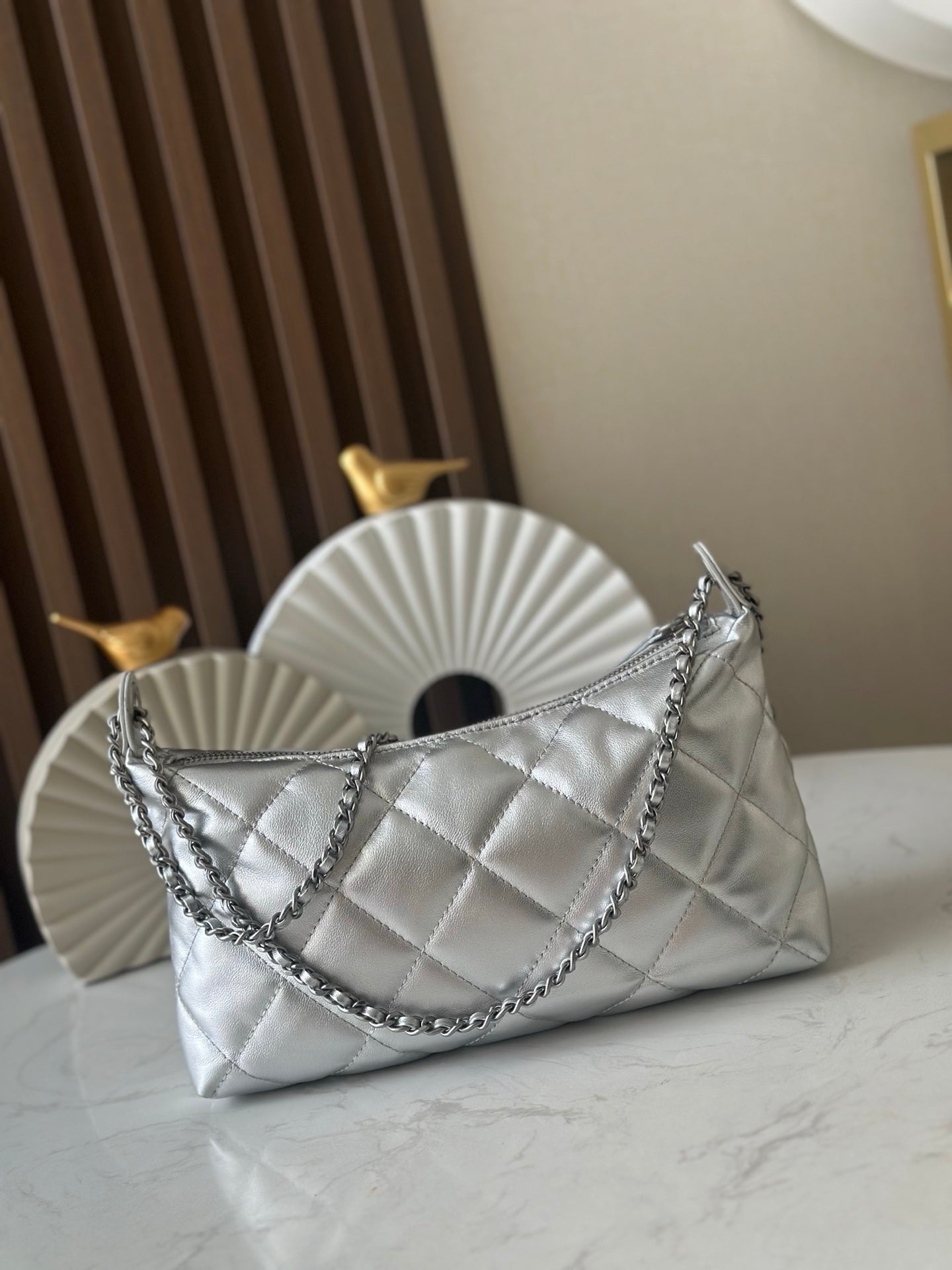 Chanel 26s Hobo Bag 26 In Silver Lambskin