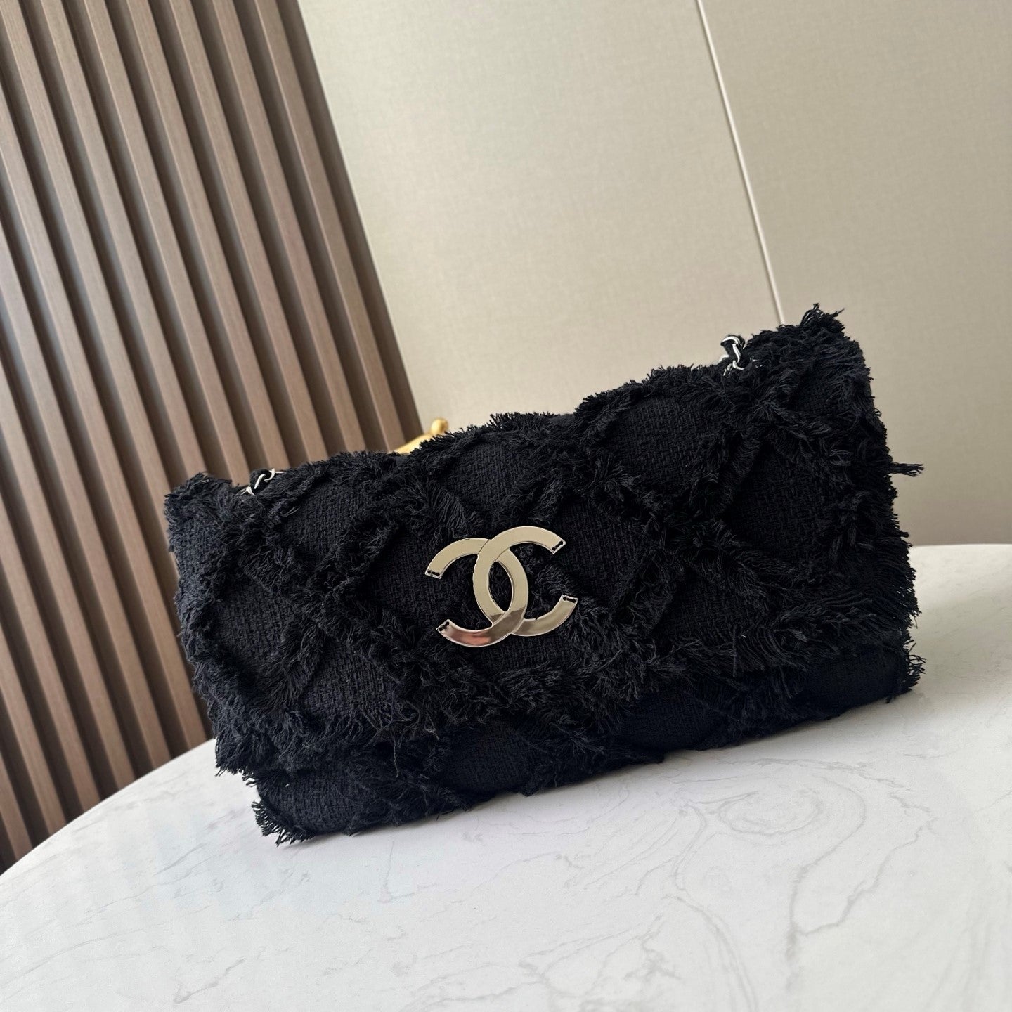CC Nature Flap Bag 38cm Black Tweed 286334
