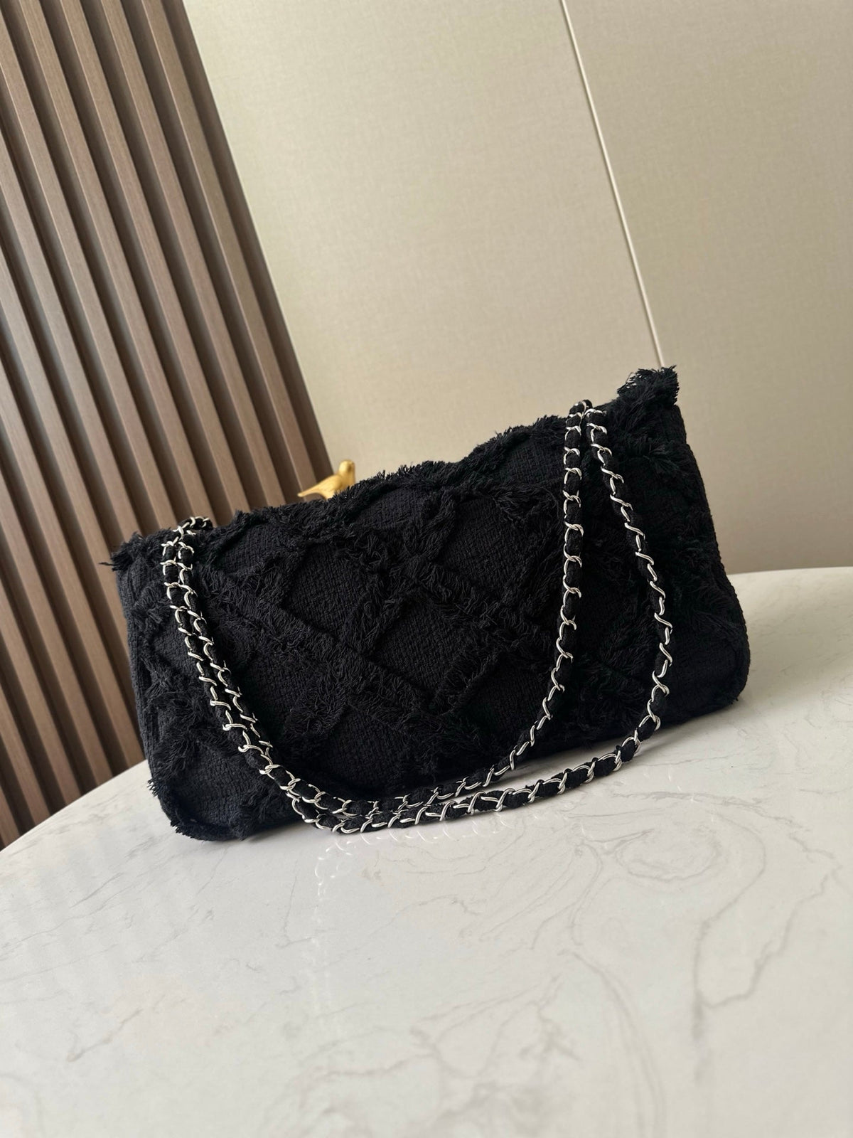 CC Nature Flap Bag 38cm Black Tweed 286334