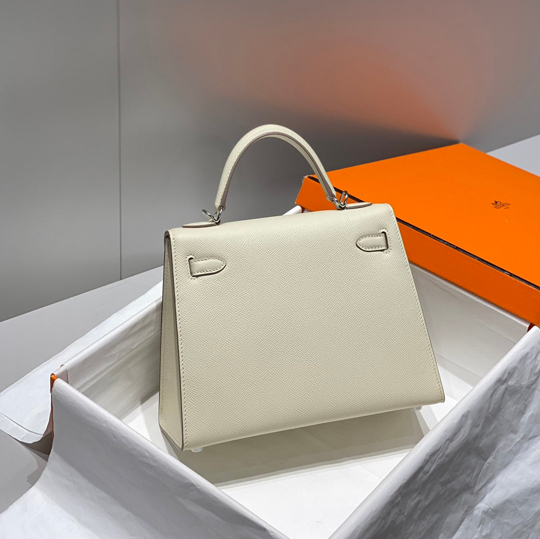 Hermes Kelly Bag Milkshake White Silver Epsom Leather 249772