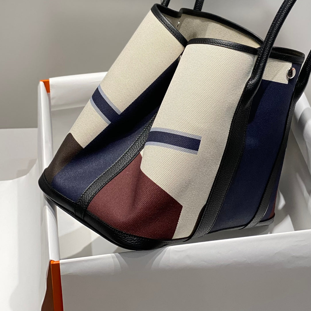 HM Garden Party 36 Bleu Indigo Canvas and Negonda Calfskin 243412