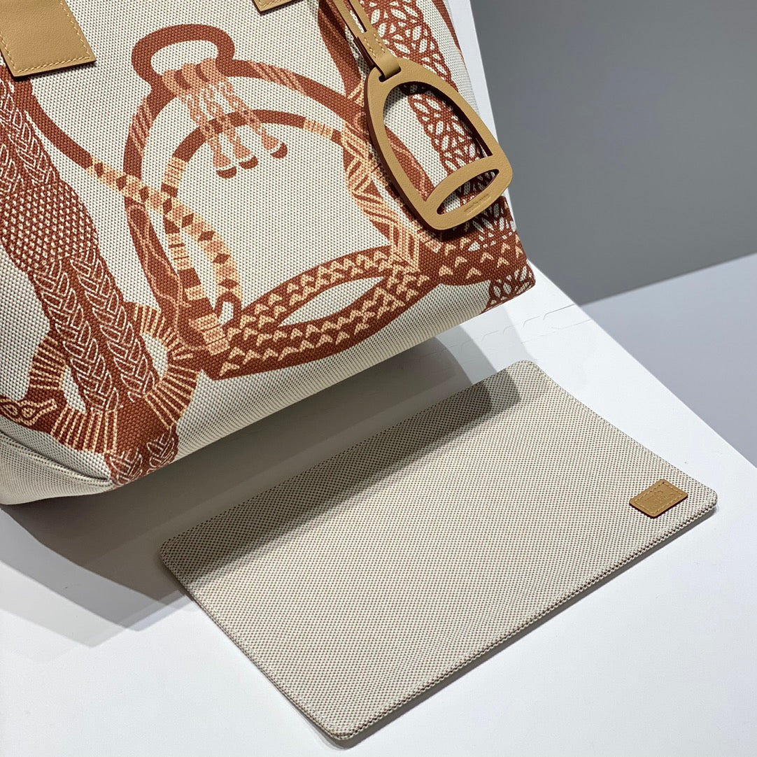 STEEPLE 28 BAG IN OFF-WHITE MIX BROWN CANVAS AND CALFSKIN
