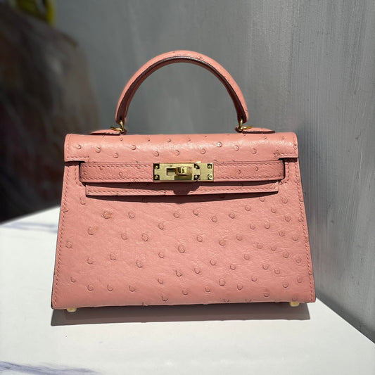 Hermes Kelly 19 Sellier Muted Pink Ostrich Leather Bag Sliver Hardware (need 25 day to produce) 270339