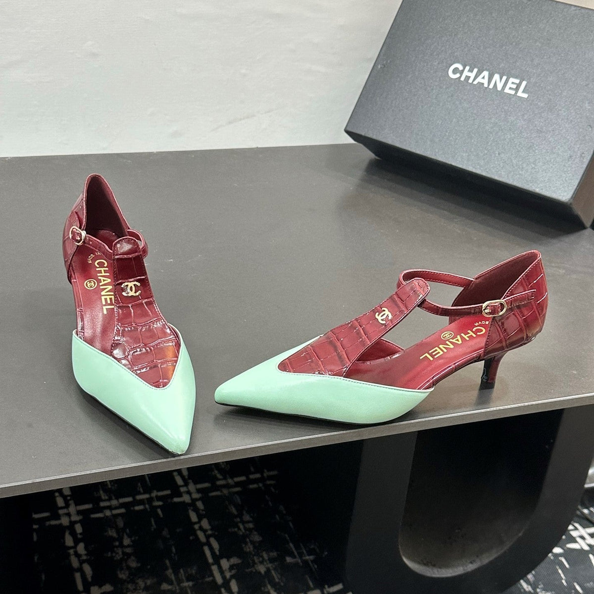 CC Métiers d’art 2026 Mary Janes 5cm Burgundy Green Crocodile Embossed Lambskin 832544