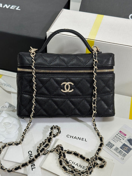 CC 25C Vanity Case 19.5cm Black Calfskin Light GHW 243640