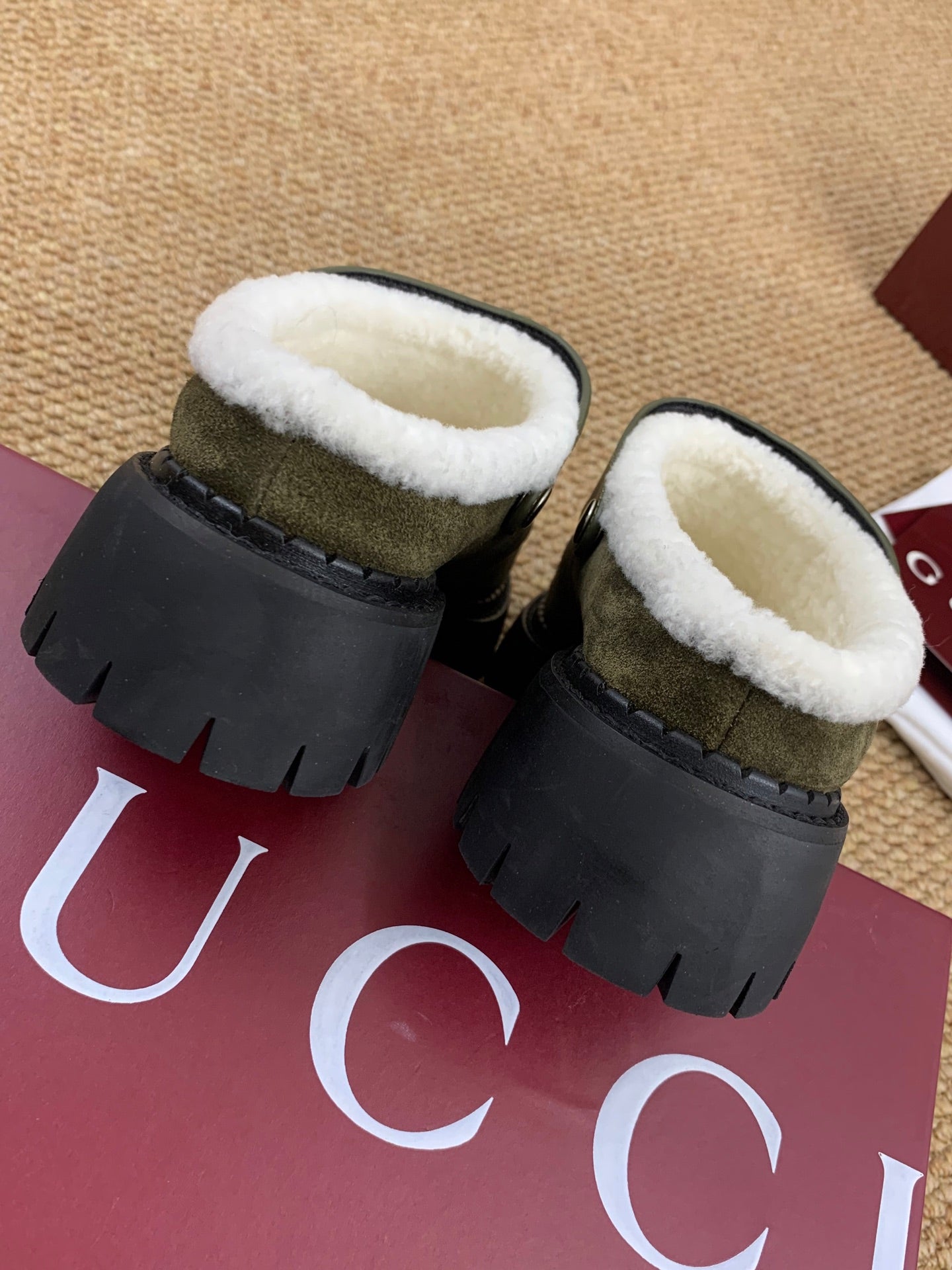 Gucci FW 25 Horsebit Suede Clog Dark Green  Suede with Shearling 506446