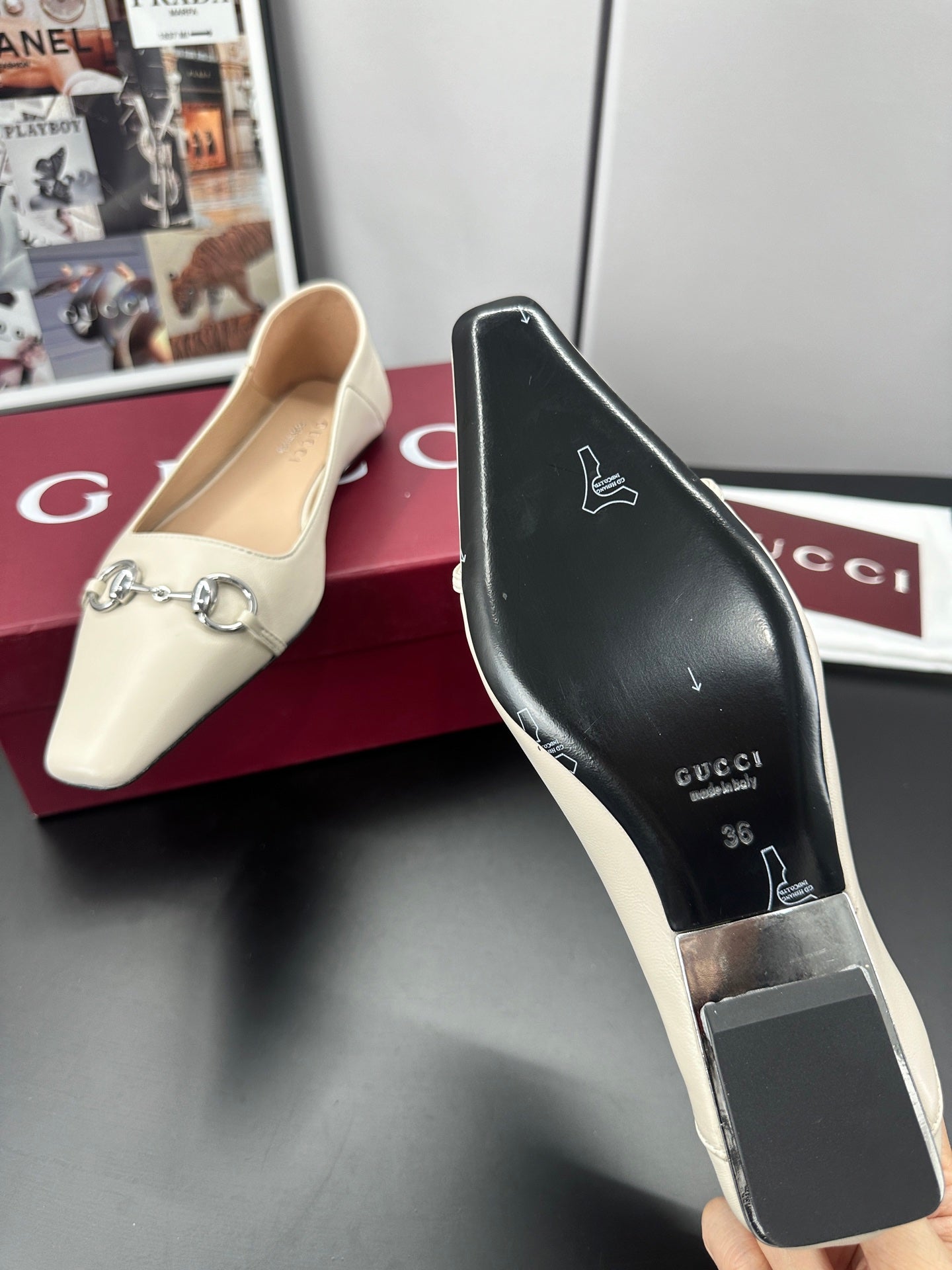 GG 26s Vittoria Ballerina Flats Ivory Sheepskin 688311