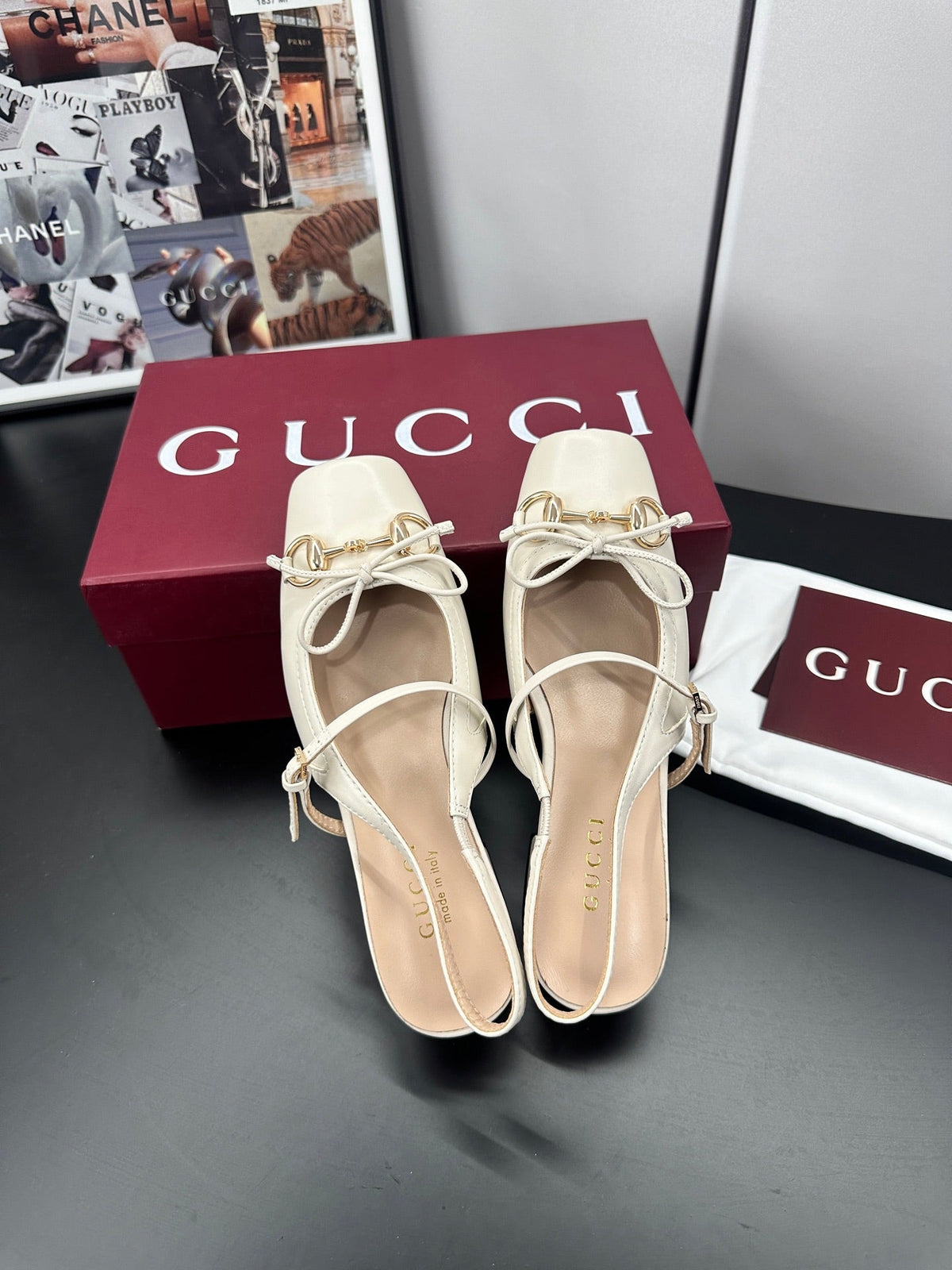 GG 26s Horsebit Slingback 2.5cm White Sheepskin 688313