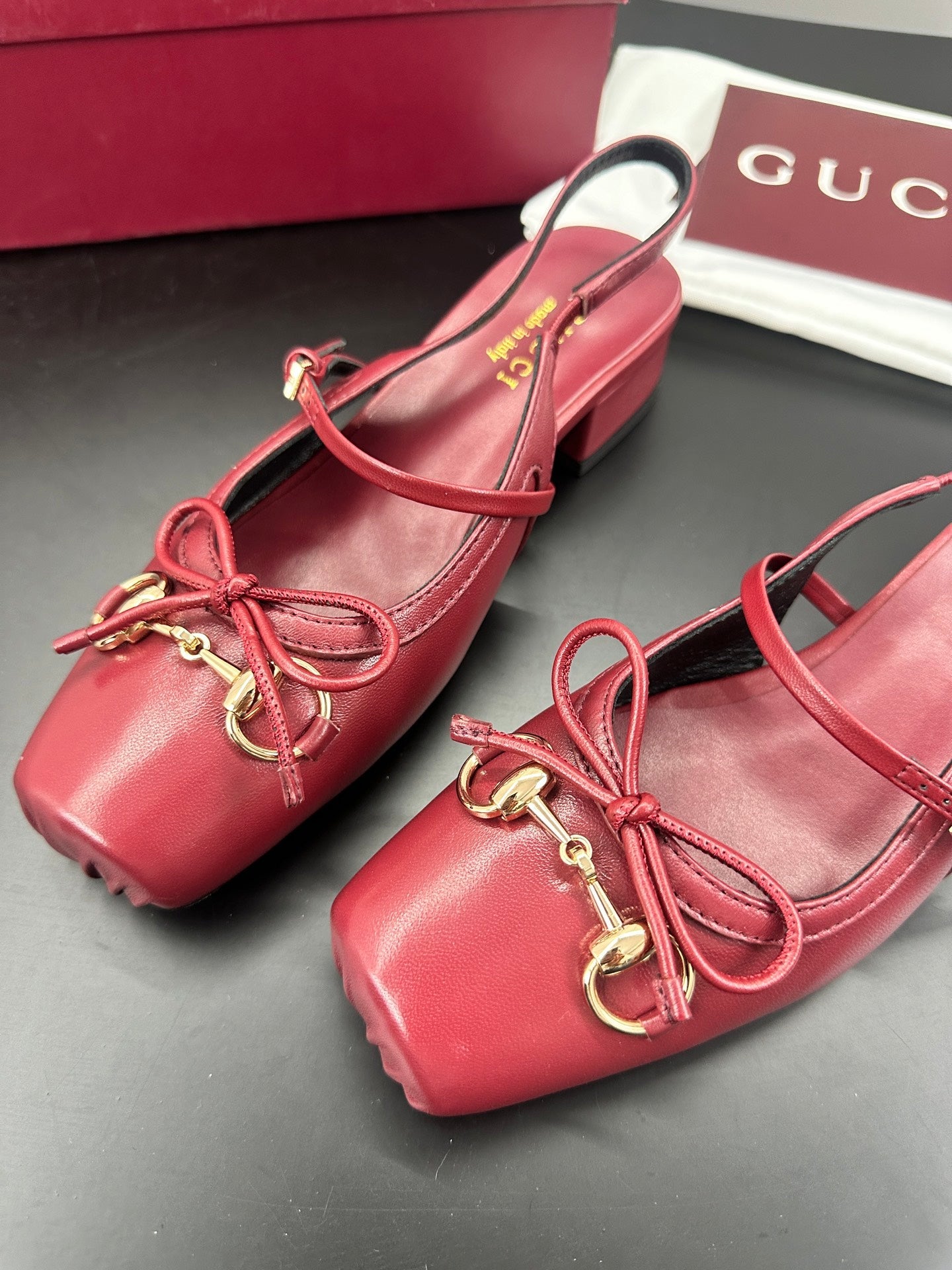 GG 26s Horsebit Slingback 2.5cm Burgundy Sheepskin 688314
