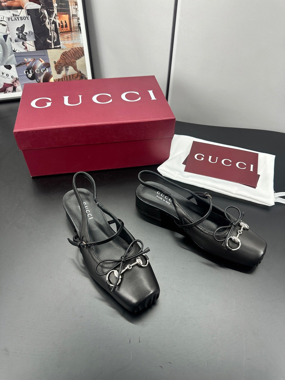 GG 26s Horsebit Slingback 2.5cm Black Sheepskin 688315