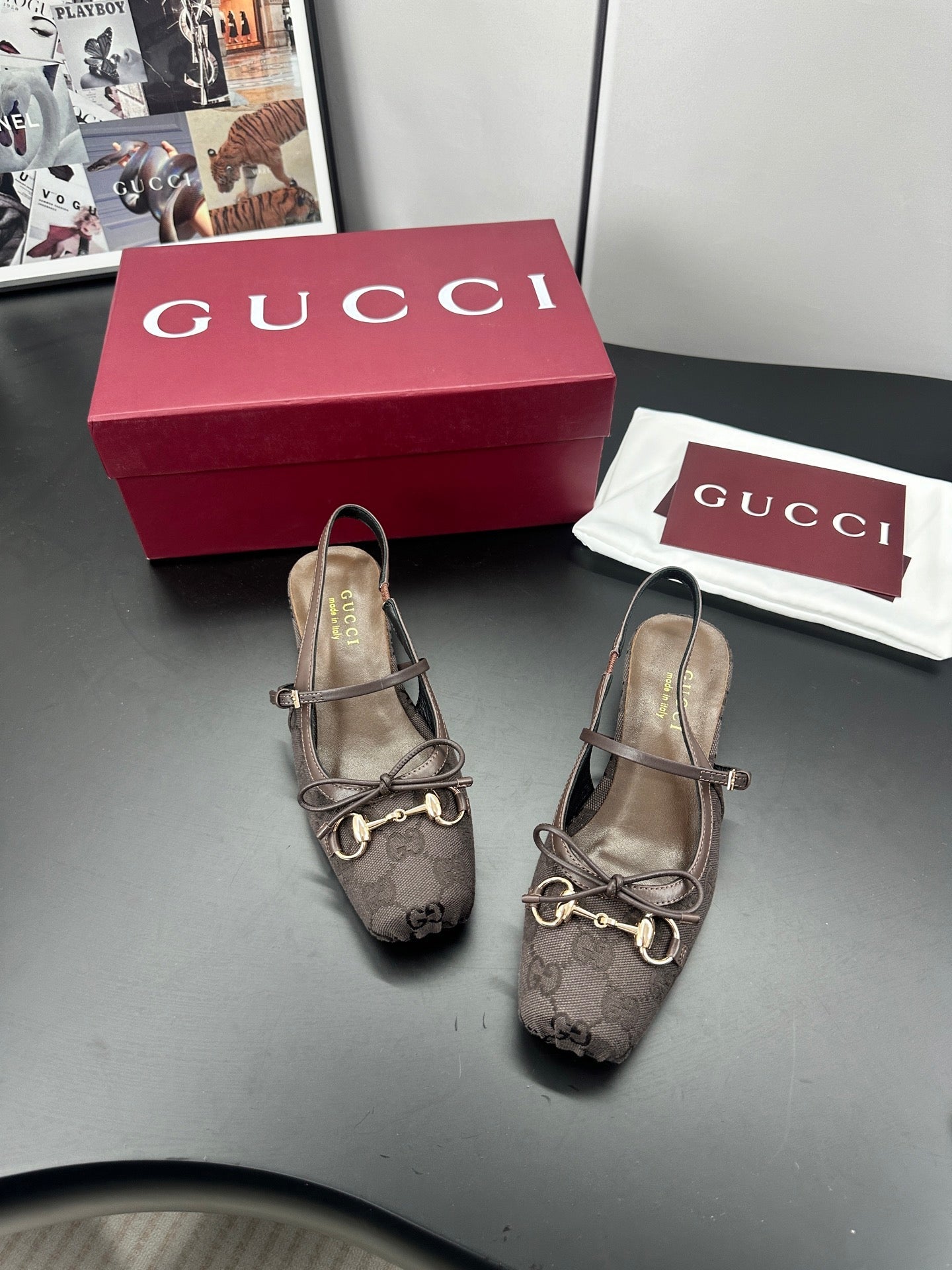 GG 26s Horsebit Slingback 2.5cm Coffee Canvas 688318