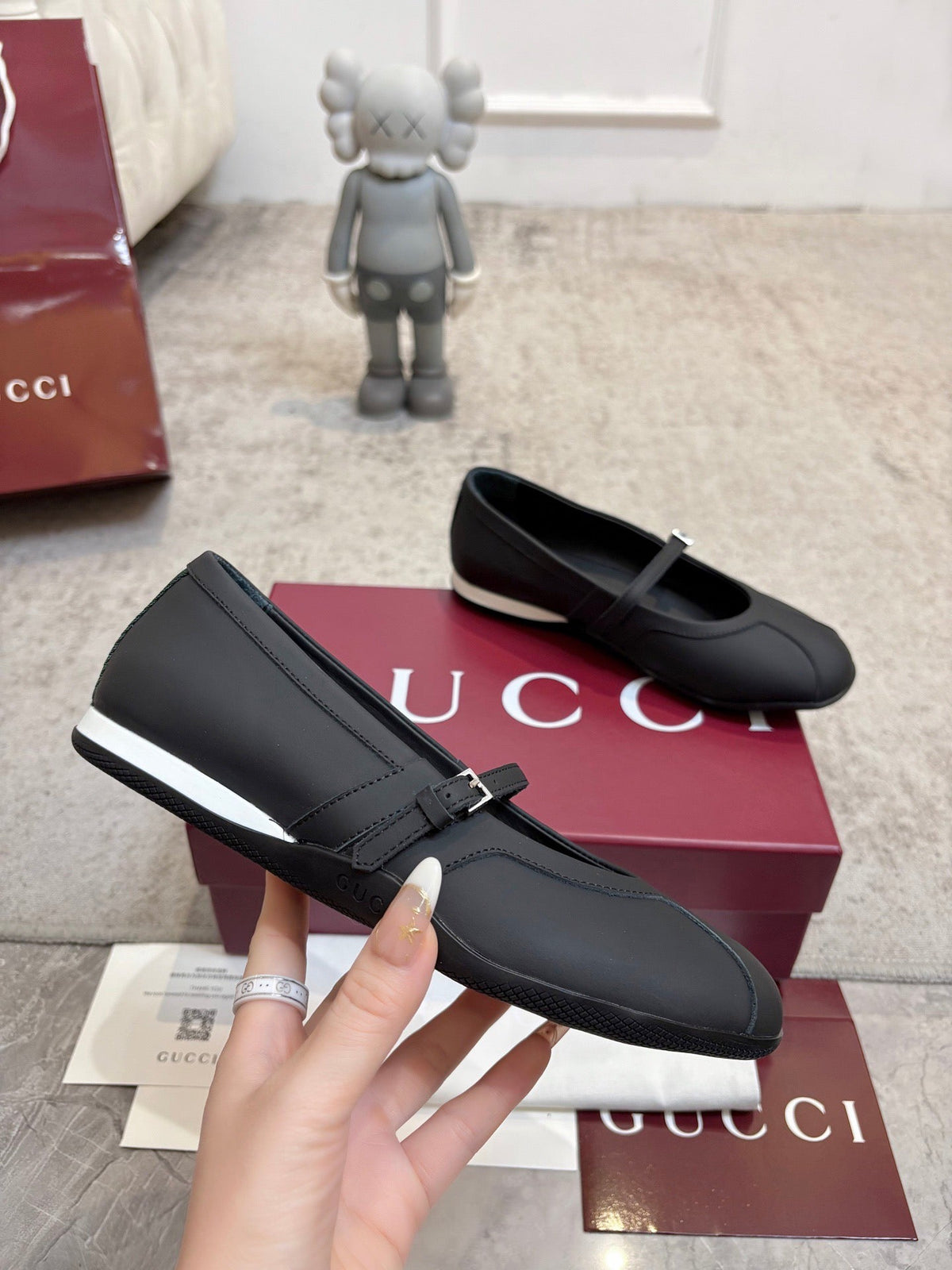 GG Shift Ballerina Black Leather 824473