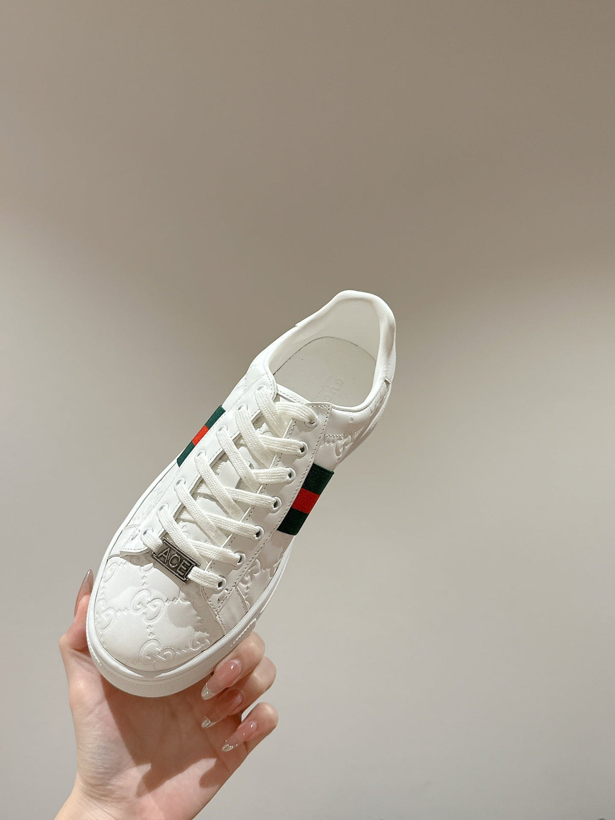 GG Ace Sneaker White Monogram Empreinte Calfskin