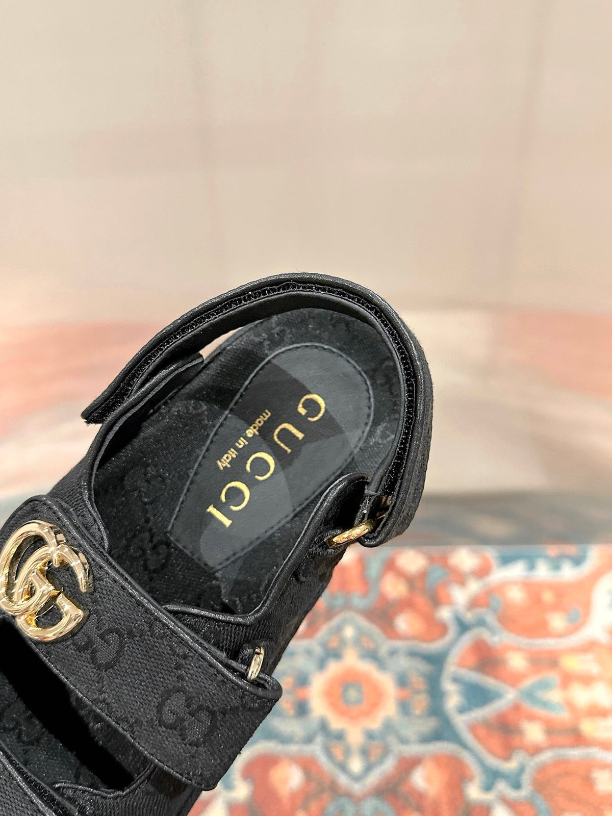 GG 26s Double G Sandals Black Canvas 929385