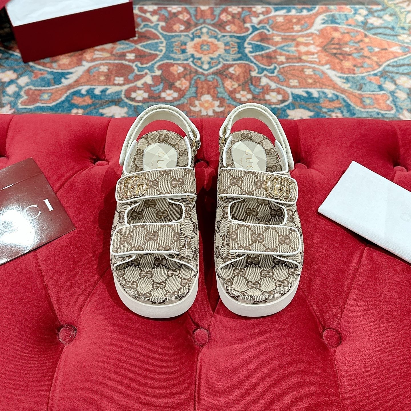 GG 26s Double G sandals Beige Brown Canvas 929386