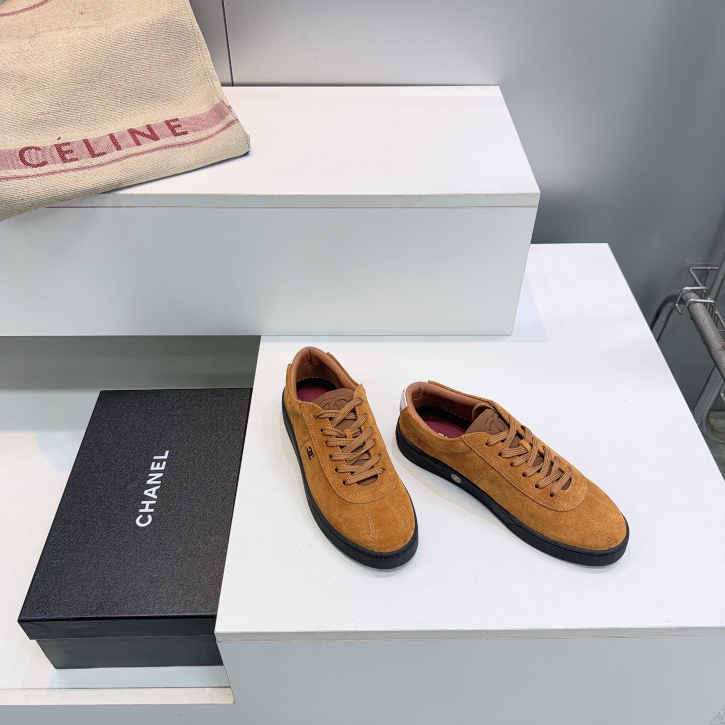 Chanel 26s Gum Sole Sneakers In Mustard Brown Suede