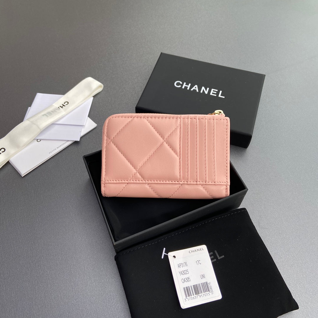 CC 19 Zipper Card Holder Pink Sheepskin GHW 234764