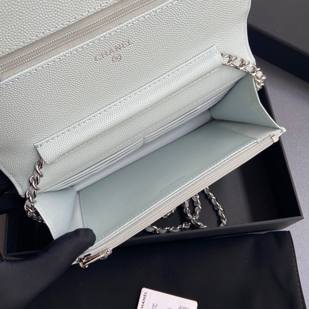 CC Woc 20cm Light Blue Grained Calfskin Silver Hardware