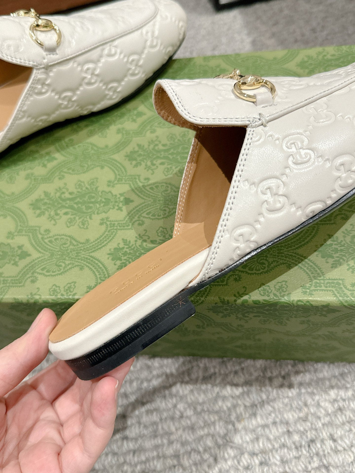 Horsebit Mule Cream GG Leather