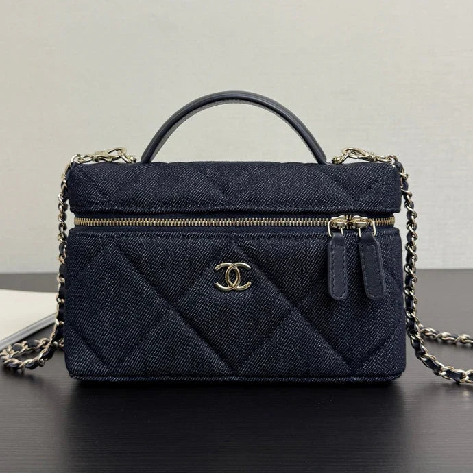 Chanel 2026 Vanity Case 19cm Blue Denim Leather