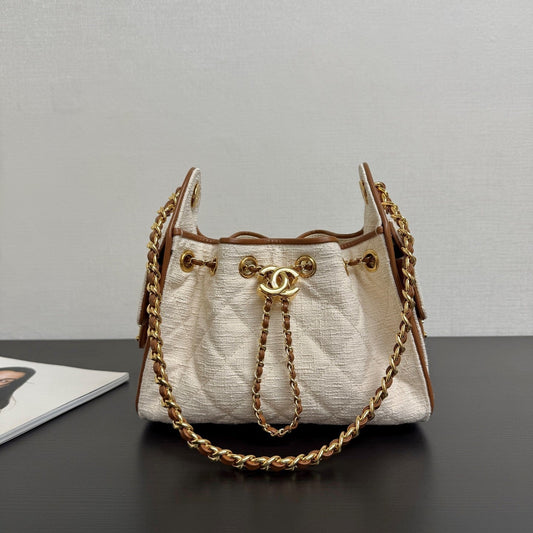 CC 2026ss Small Handbag 22cm Ivory Brown Canvas Calfskin