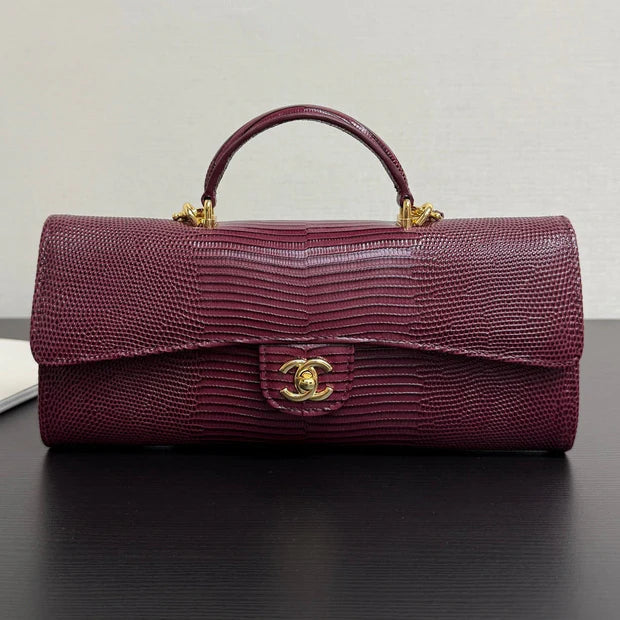 CC 2026 Clutch With Chain 25cm Burgundy Lizard-embossed Calfskin
