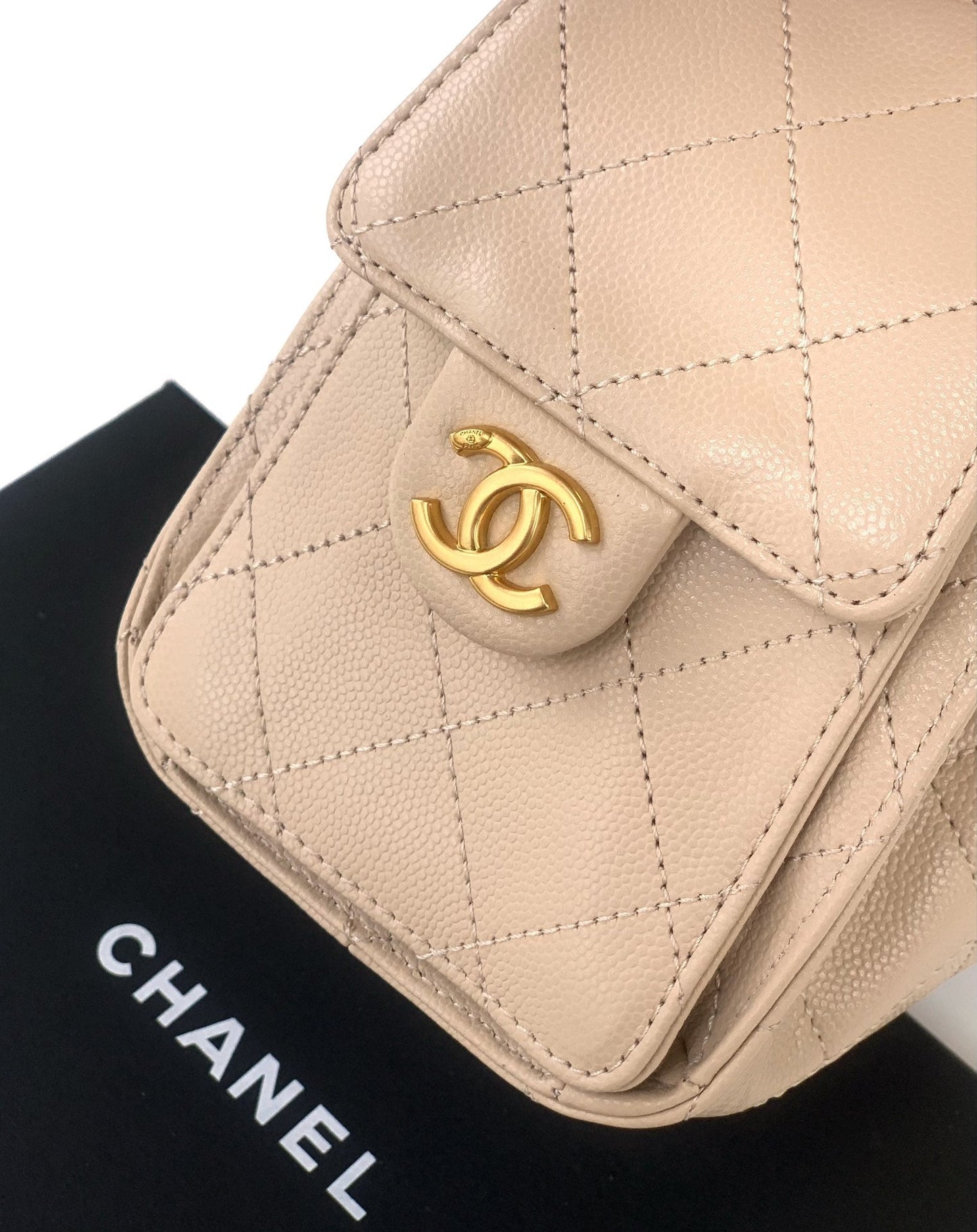 CC 25C Hobo Bags 20cm Beige Grained Calfskin