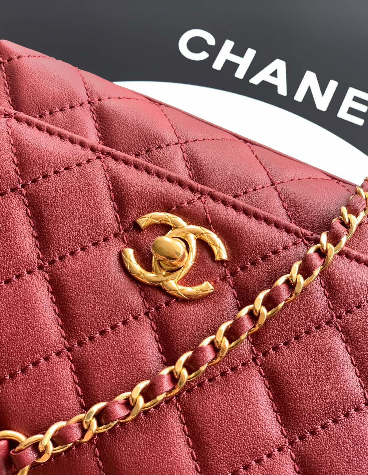 CC Coco Top Handle Bag 19cm Burgundy Quited Leather