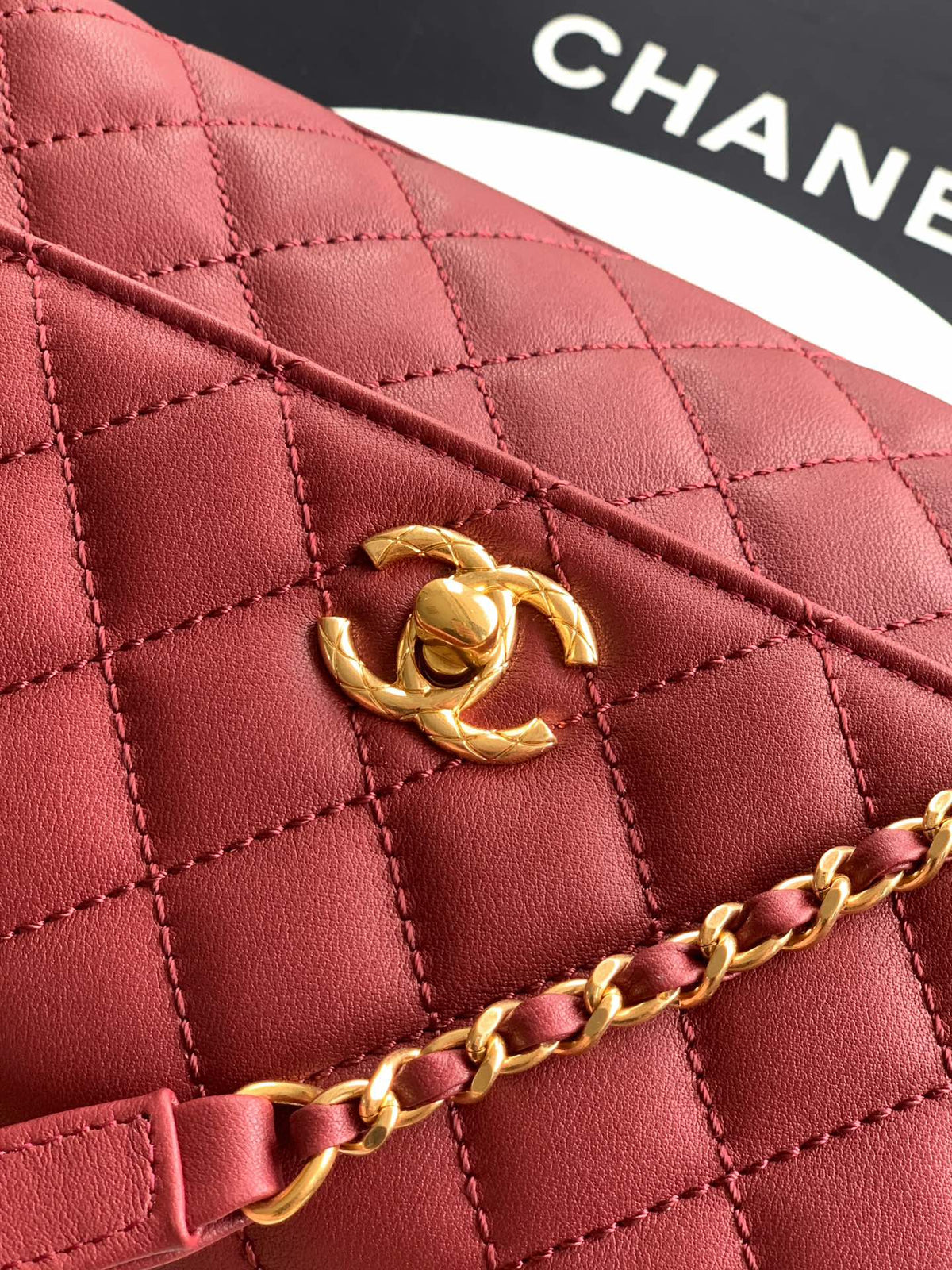 CC Coco Top Handle Bag 23cm Burgundy Quited Leather