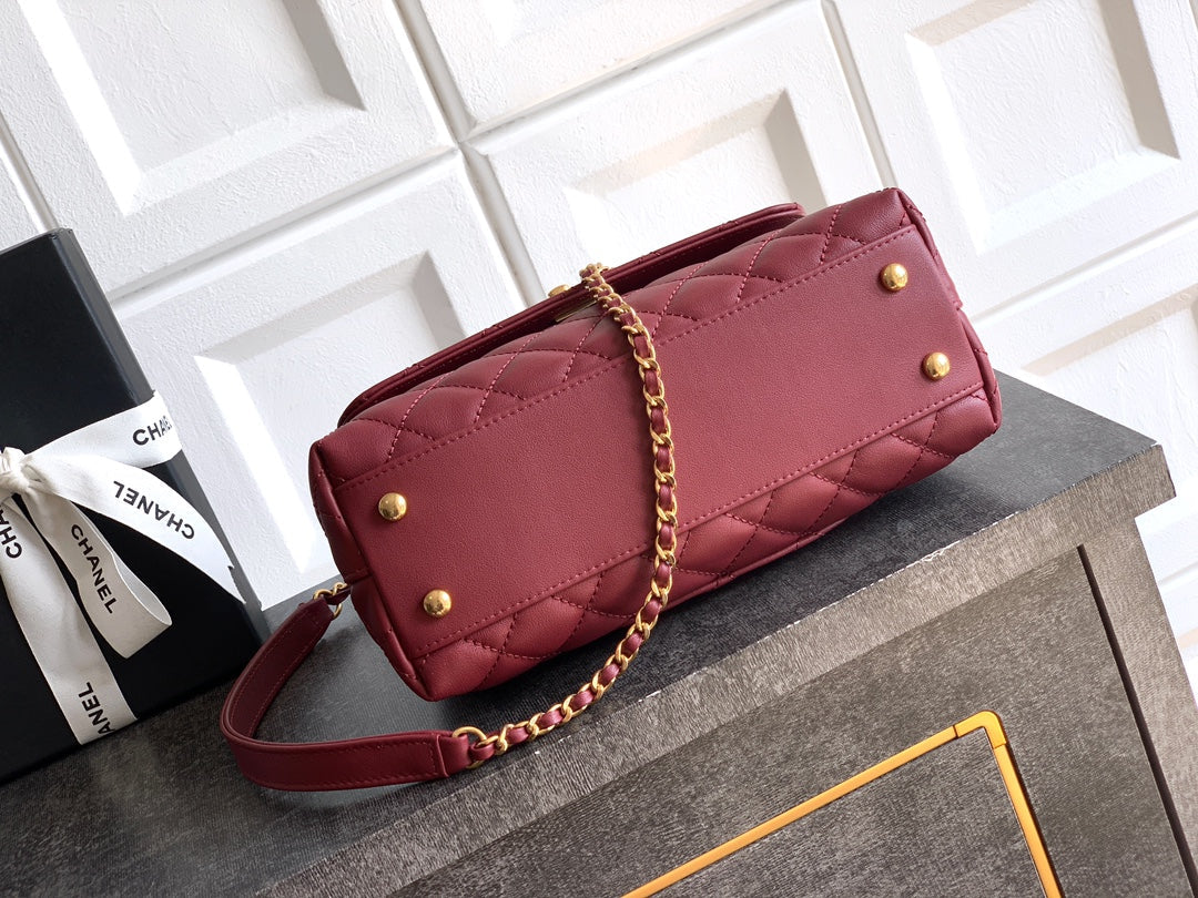 CC Coco Top Handle Bag 23cm Burgundy Quited Leather