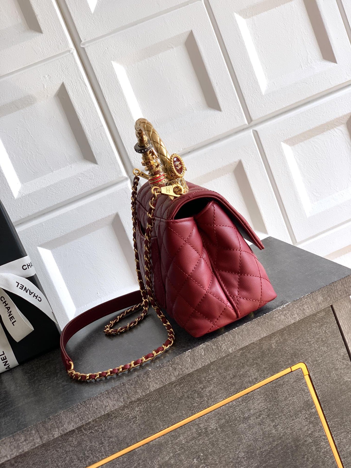 CC Coco Top Handle Bag 23cm Burgundy Quited Leather