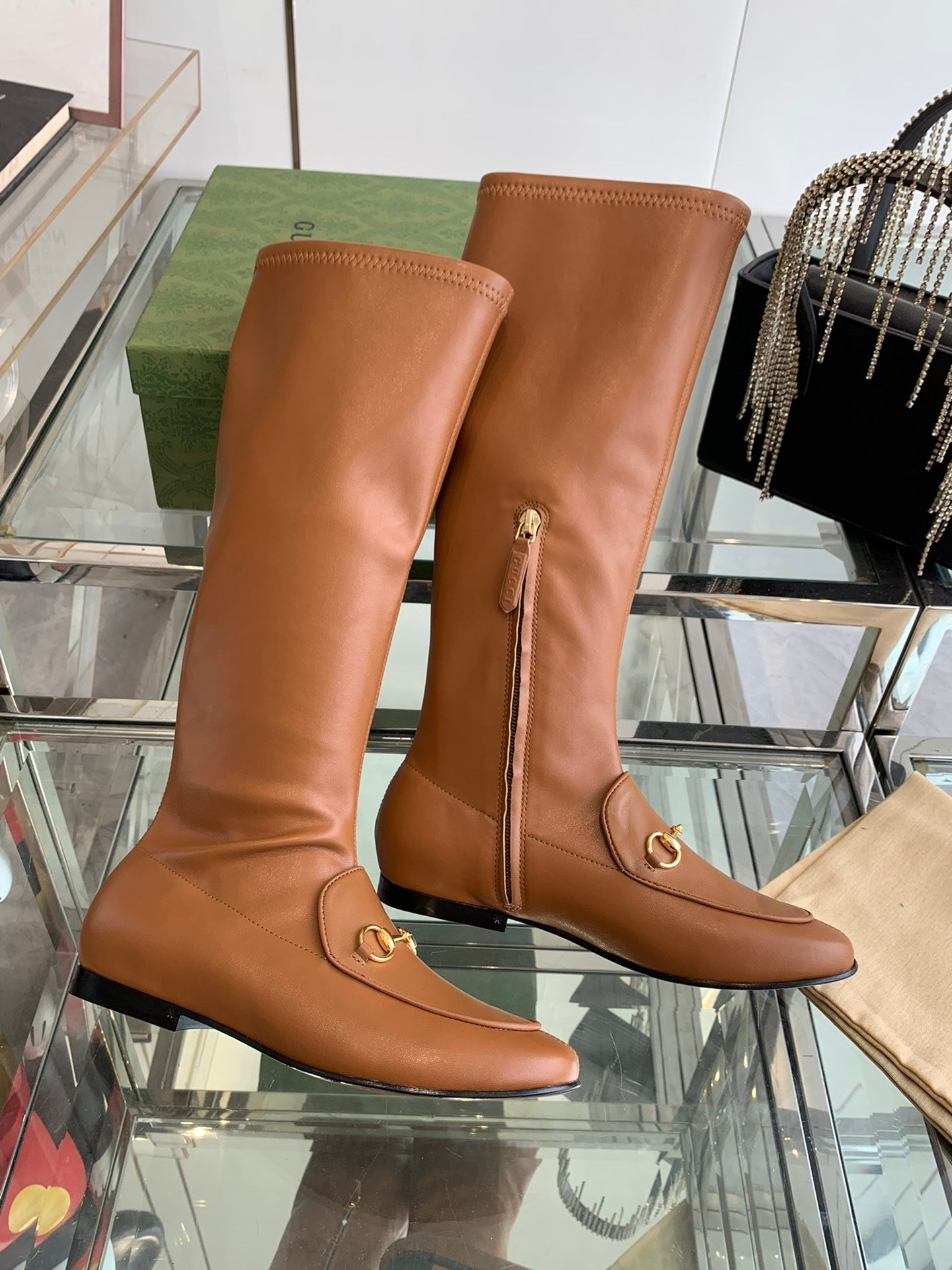 GG KNEE HIGH BOOTS WITH HORSEBIT IN CHOCOLATE BROWN CALFSKIN