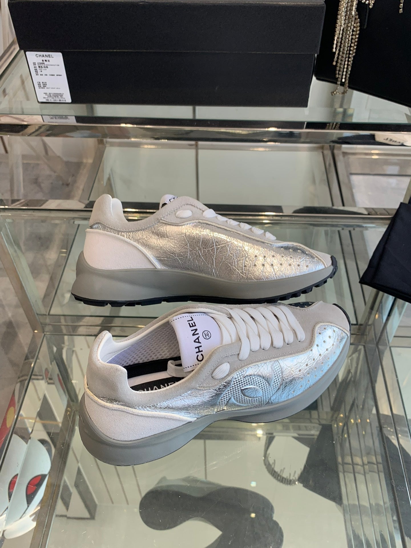 CC Sneaker Silver Pink Cowhide 204114