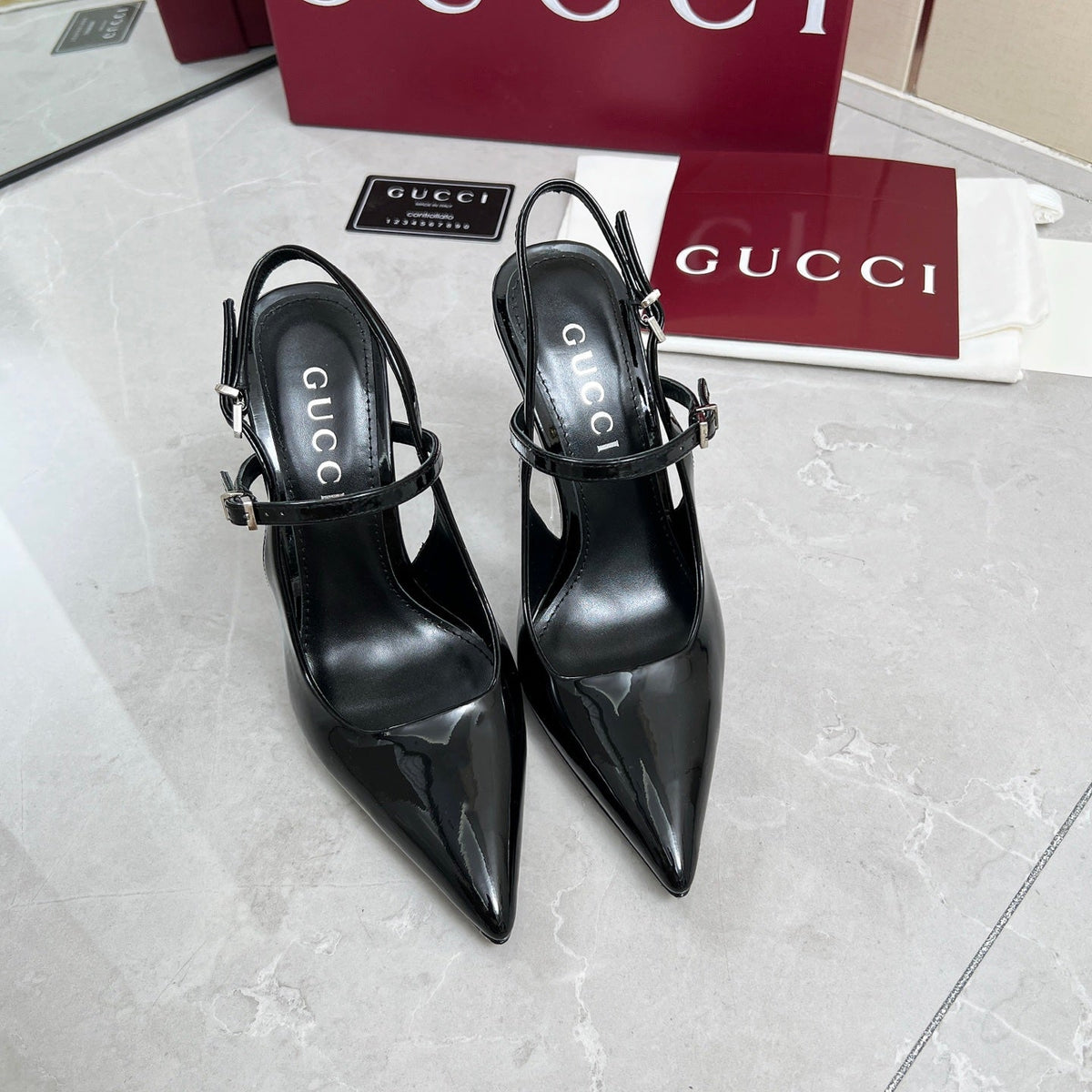 GC 25 Heeled 95mm Slingback Pump Black Patent Leather 293865