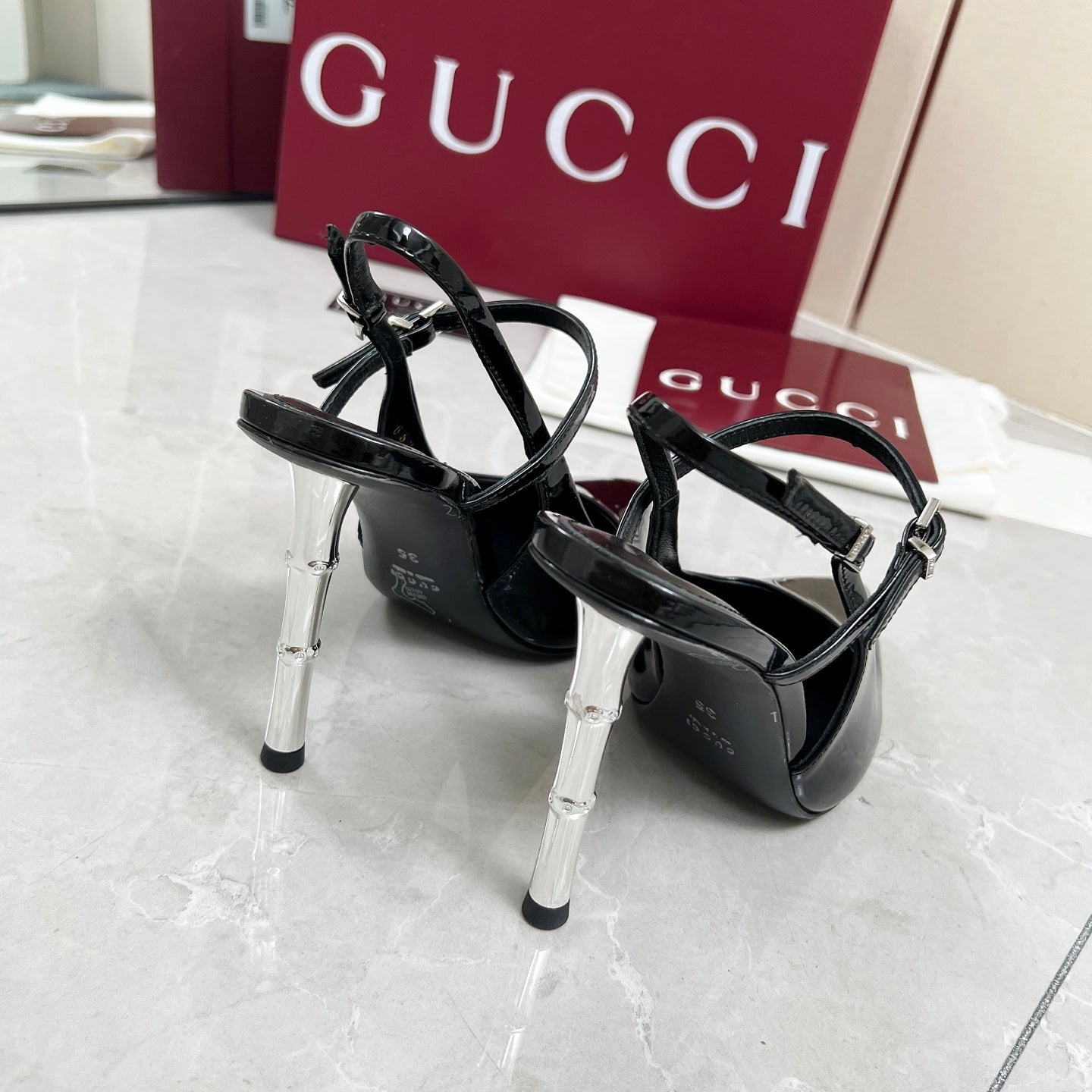 GC 25 Heeled 95mm Slingback Pump Black Patent Leather 293865