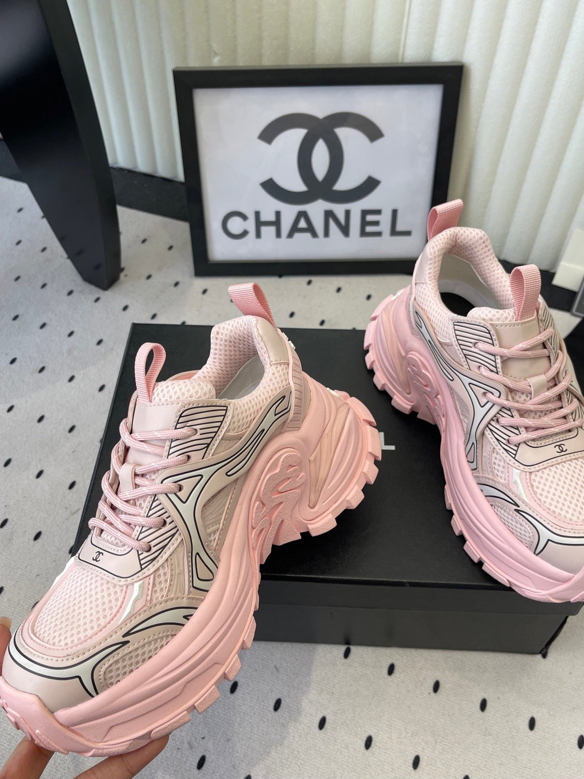 CC Platform Sneakers Pink Mesh Rubber 611800