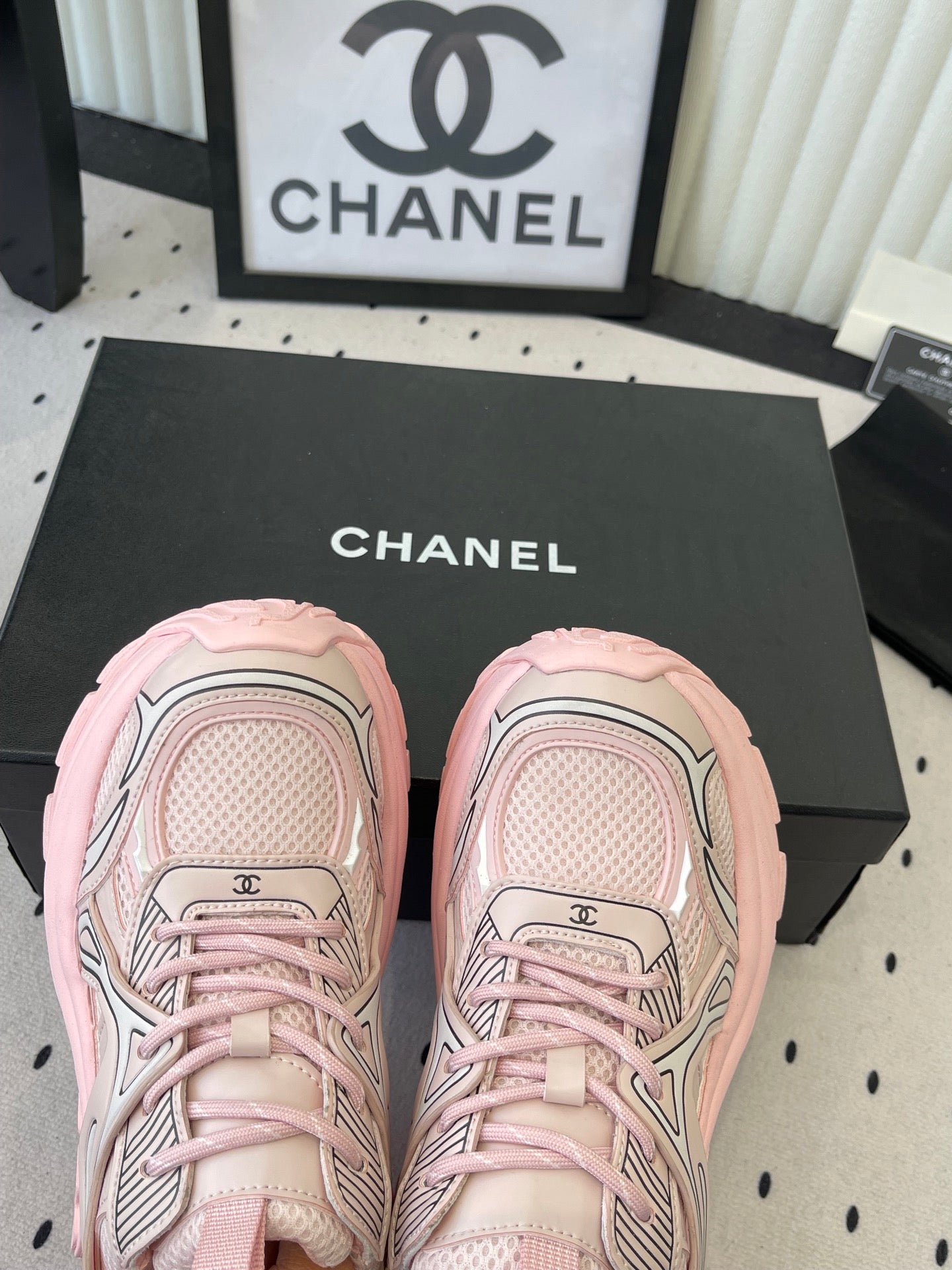 CC Platform Sneakers Pink Mesh Rubber 611800