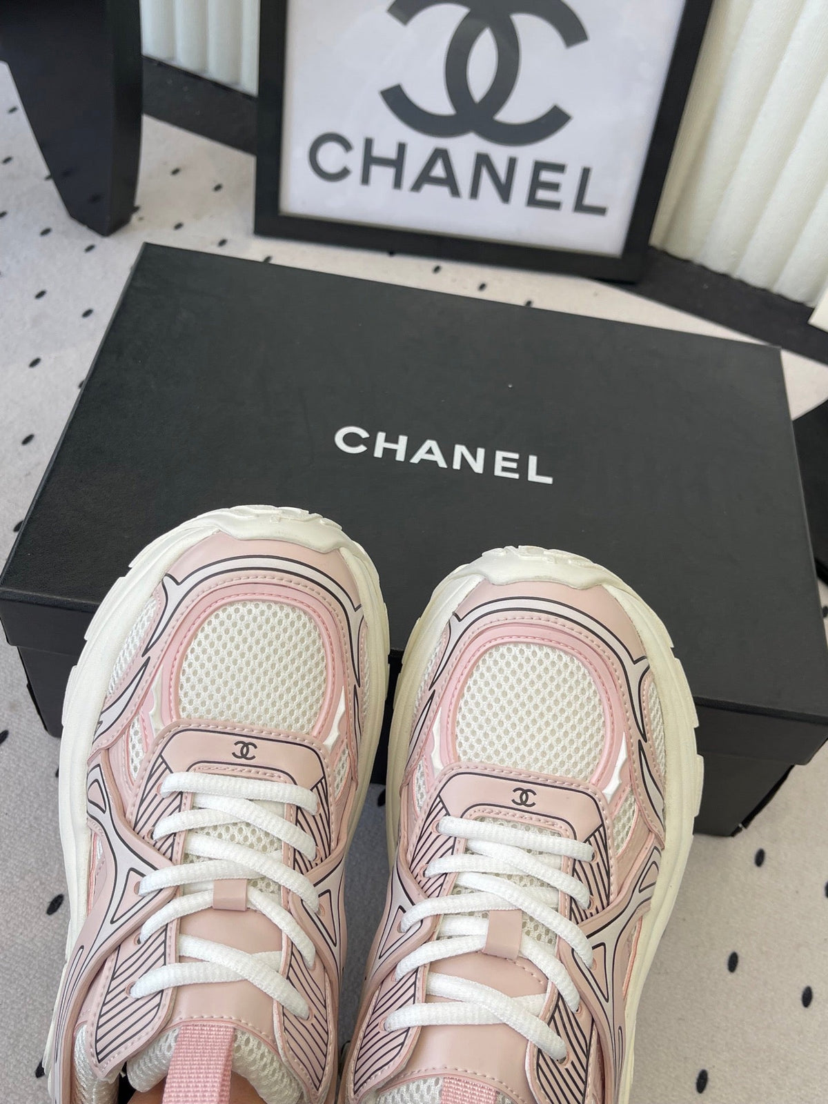 CC Platform Sneakers Pink White Mesh Rubber 611802