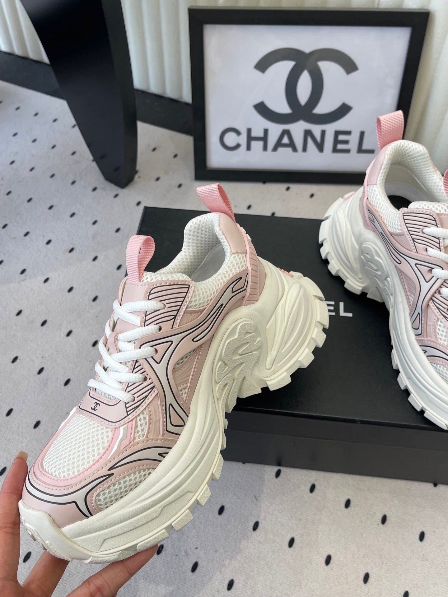 CC Platform Sneakers Pink White Mesh Rubber 611802